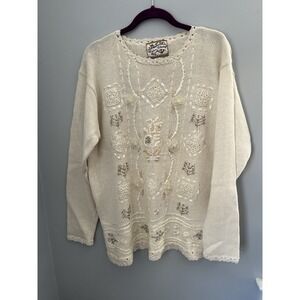 Heirloom Collectibles Women's‎ Vintage, Size M Sweater Floral Beaded Ribbon
